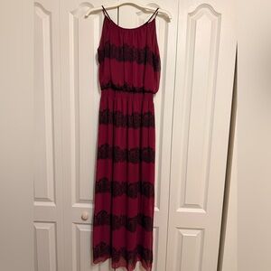 Enfocus Studio Burgundy and Black Lace Maxi Dress